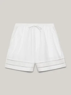 Szorty*Tommy Hilfiger Luźne Szorty Z Haftem Angielskim I Monogramem TH TH OPTIC WHITE