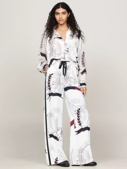 Spodnie*Tommy Hilfiger Luźny Dół Od Piżamy Z Nadrukiem Z Emblematem IVORY