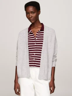 Swetry Z Okrągłym Dekoltem|Swetry*Tommy Hilfiger Luźny Kardigan Bez Zapięcia Z Kaszmirem LIGHT GREY HTR