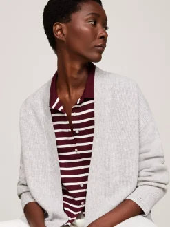 Swetry Z Okrągłym Dekoltem|Swetry*Tommy Hilfiger Luźny Kardigan Bez Zapięcia Z Kaszmirem LIGHT GREY HTR