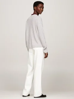 Swetry Z Okrągłym Dekoltem|Swetry*Tommy Hilfiger Luźny Kardigan Bez Zapięcia Z Kaszmirem LIGHT GREY HTR