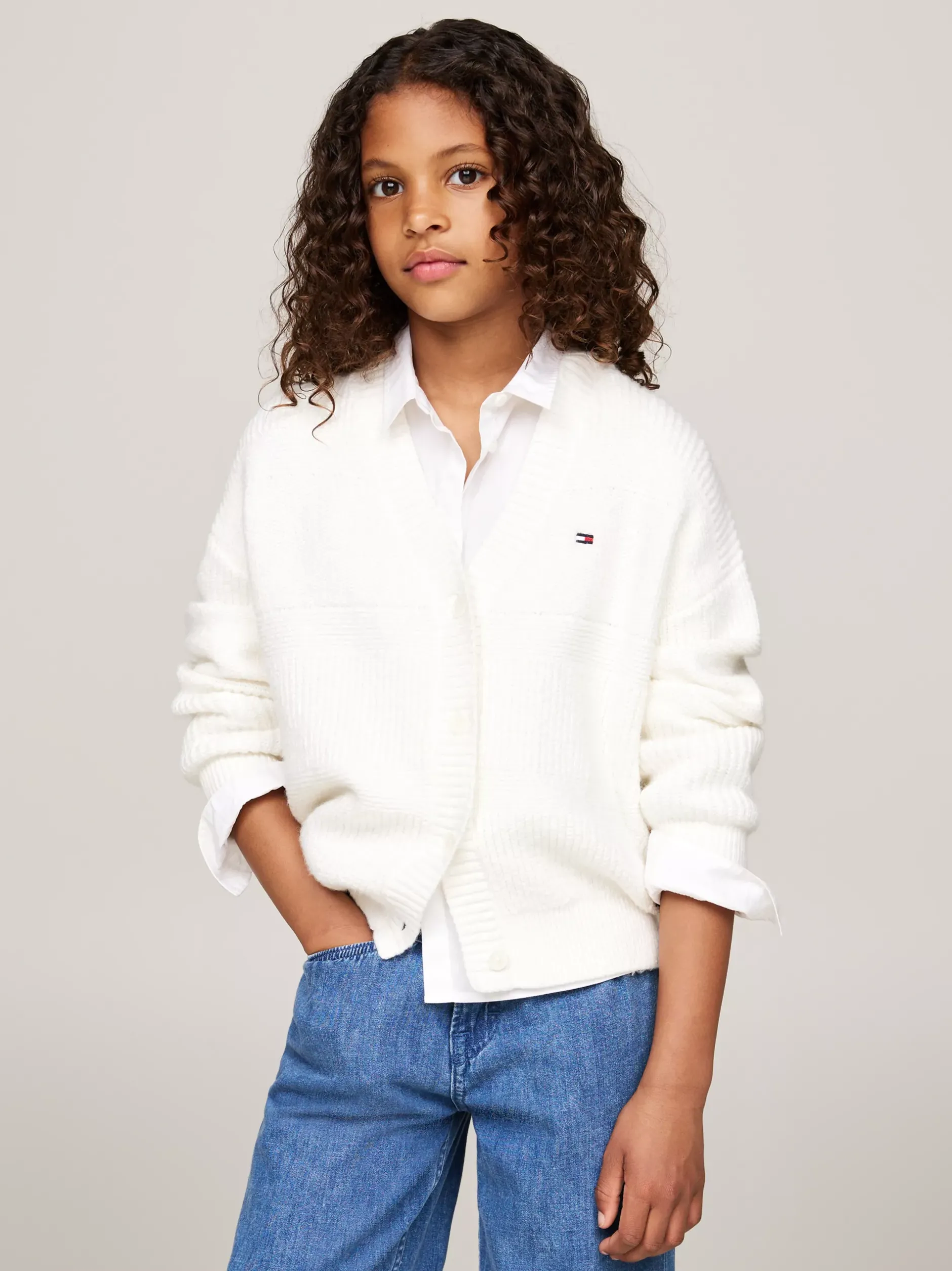 Dzianina*Tommy Hilfiger Luźny Kardigan O Mieszanym Splocie ANCIENT WHITE