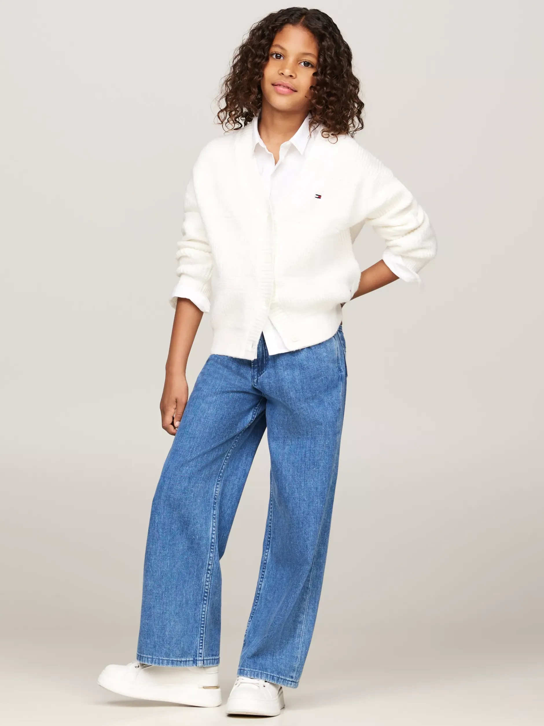 Dzianina*Tommy Hilfiger Luźny Kardigan O Mieszanym Splocie ANCIENT WHITE