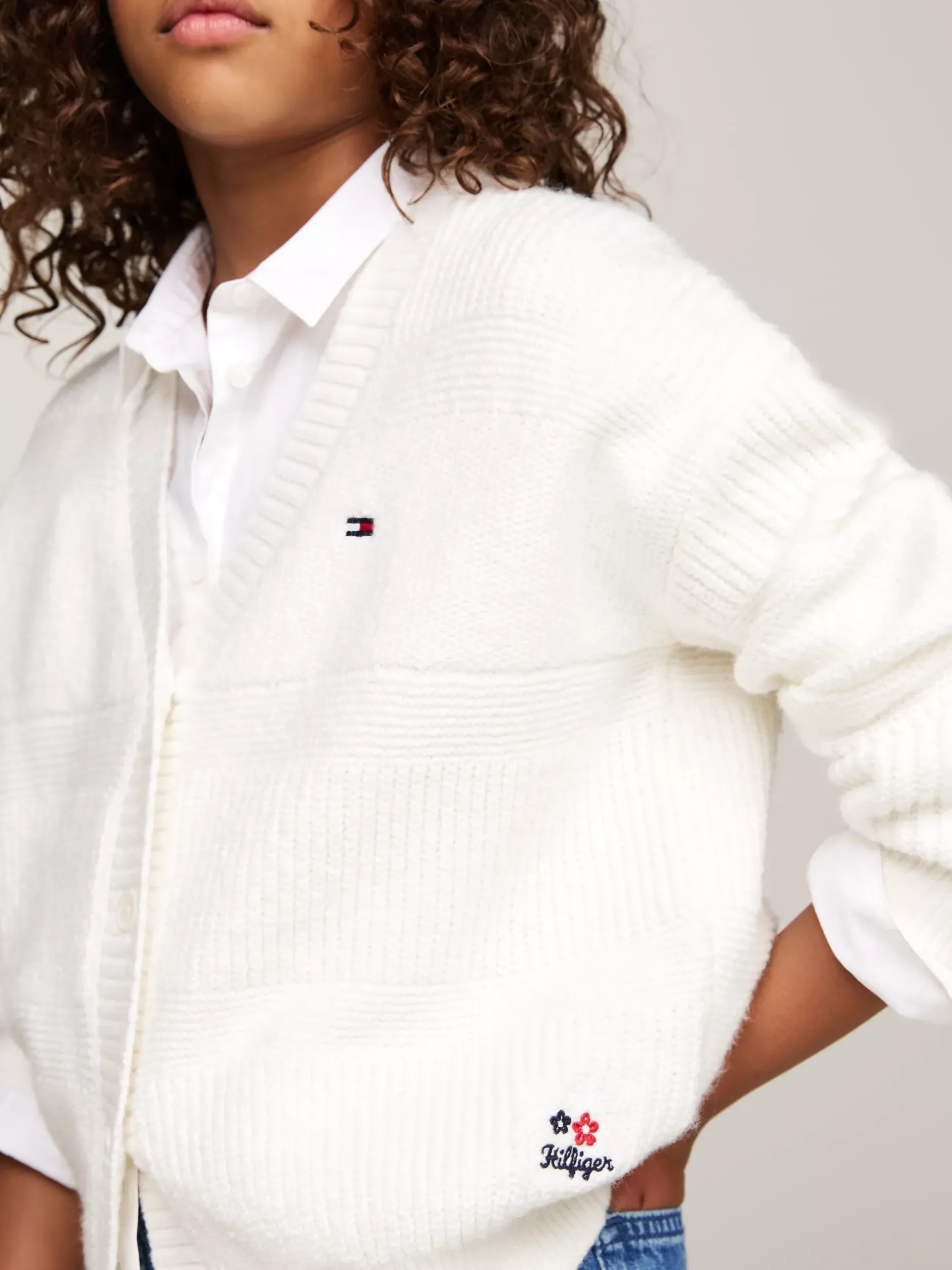 Dzianina*Tommy Hilfiger Luźny Kardigan O Mieszanym Splocie ANCIENT WHITE