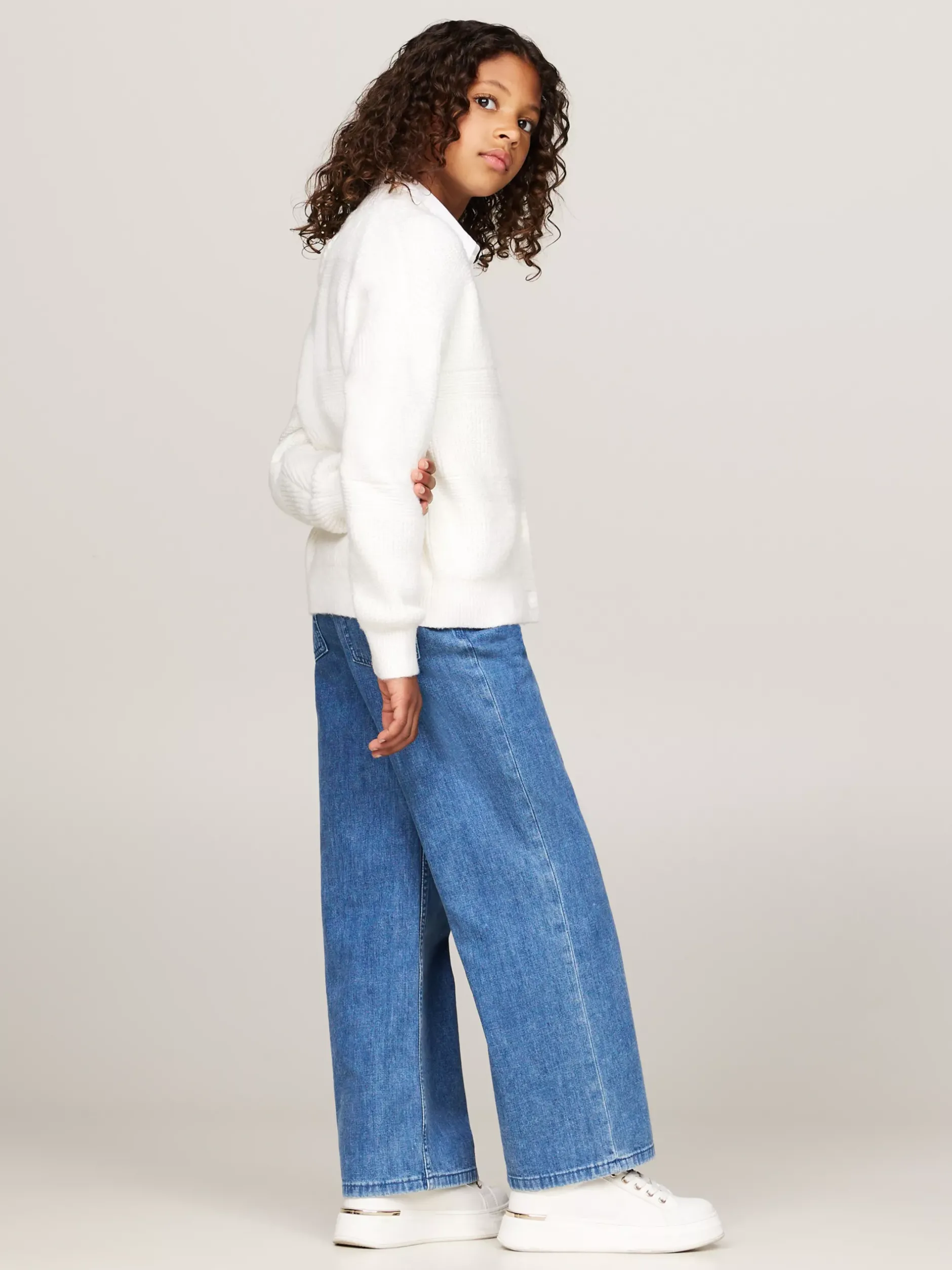 Dzianina*Tommy Hilfiger Luźny Kardigan O Mieszanym Splocie ANCIENT WHITE