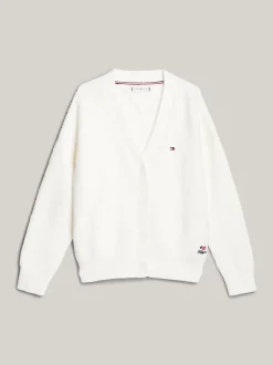 Dzianina*Tommy Hilfiger Luźny Kardigan O Mieszanym Splocie ANCIENT WHITE