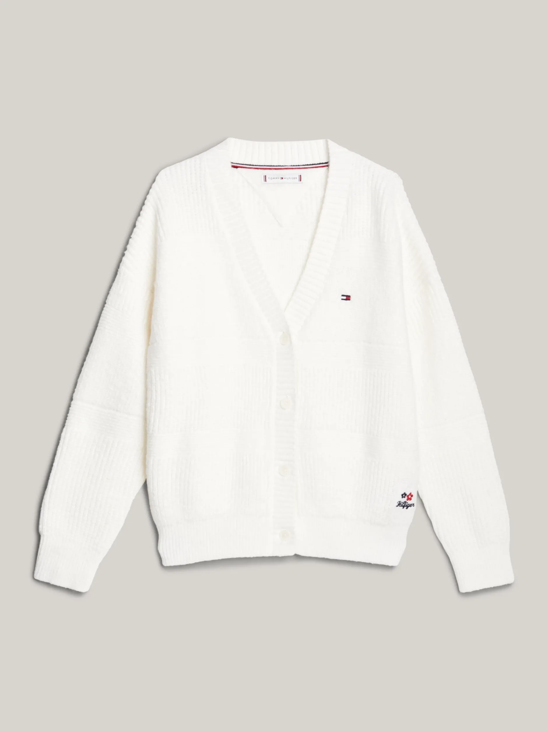 Dzianina*Tommy Hilfiger Luźny Kardigan O Mieszanym Splocie ANCIENT WHITE