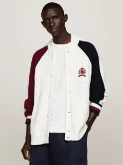 Kardigany|Dzianina*Tommy Hilfiger Luźny Kardigan Z Emblematem W Stylu Varsity IVORY