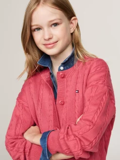 Dzianina*Tommy Hilfiger Luźny Kardigan Ze Splotem Warkoczowym HERITAGE PINK