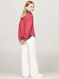 Dzianina*Tommy Hilfiger Luźny Kardigan Ze Splotem Warkoczowym HERITAGE PINK
