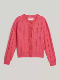 Dzianina*Tommy Hilfiger Luźny Kardigan Ze Splotem Warkoczowym HERITAGE PINK