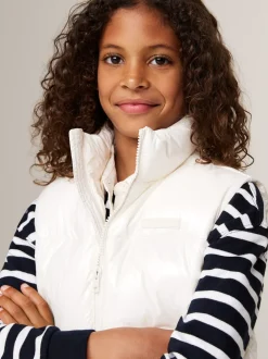 Kurtki I Płaszcze*Tommy Hilfiger Luźny Puchowy Bezrękawnik ANCIENT WHITE