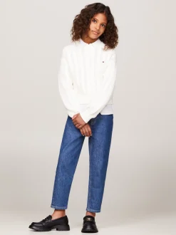 Dzianina*Tommy Hilfiger Luźny Sweter Essential Z Warkoczowym Splotem ANCIENT WHITE