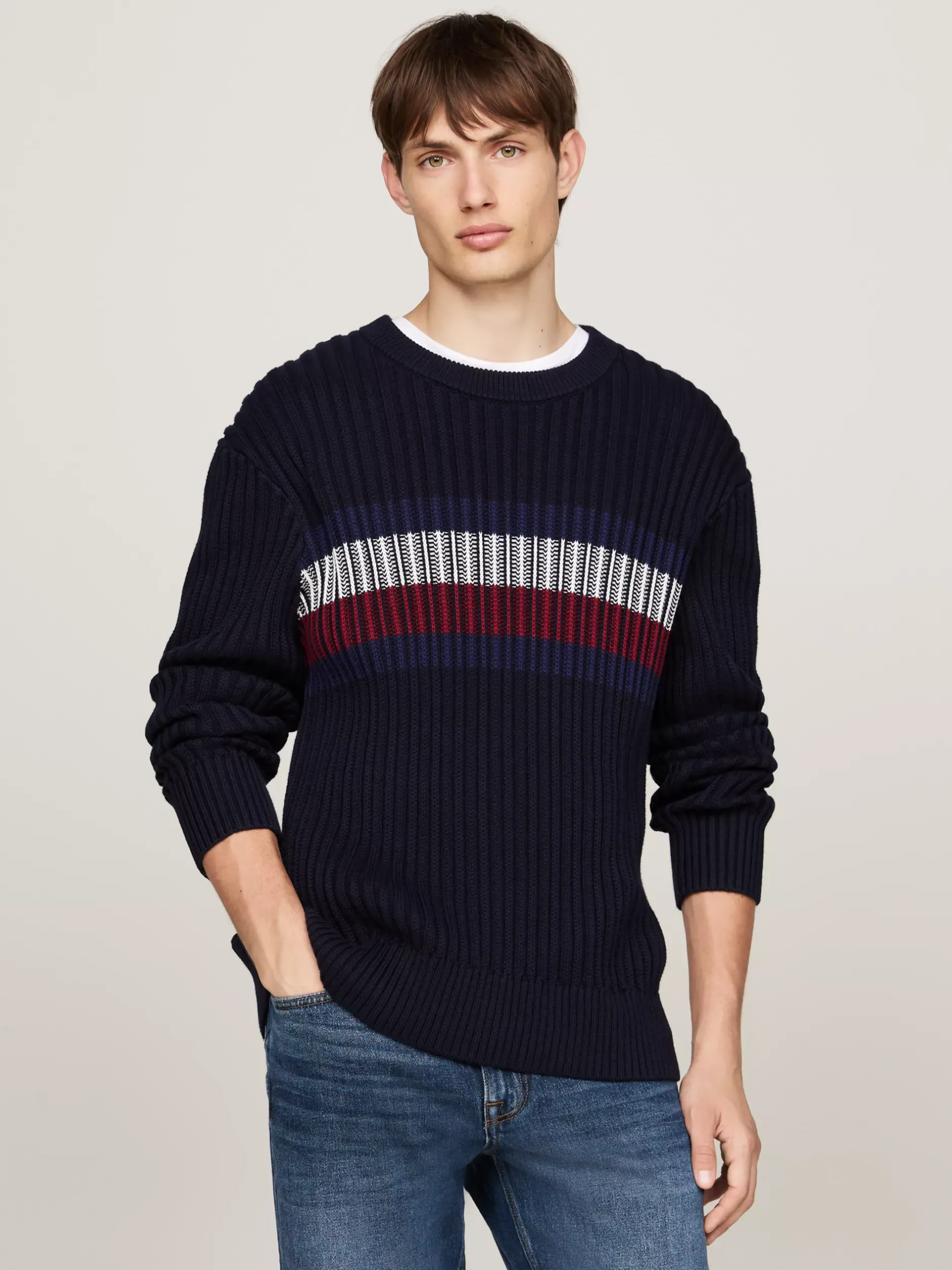 Swetry Z Okrągłym Dekoltem|Swetry*Tommy Hilfiger Luźny Sweter O Grubym Splocie DESERT SKY