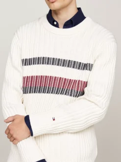 Swetry Z Okrągłym Dekoltem|Swetry*Tommy Hilfiger Luźny Sweter O Grubym Splocie IVORY