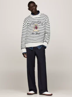 Swetry|Dzianina*Tommy Hilfiger Luźny Sweter W Bretońskie Paski Z Emblematem BLUE STRIPE