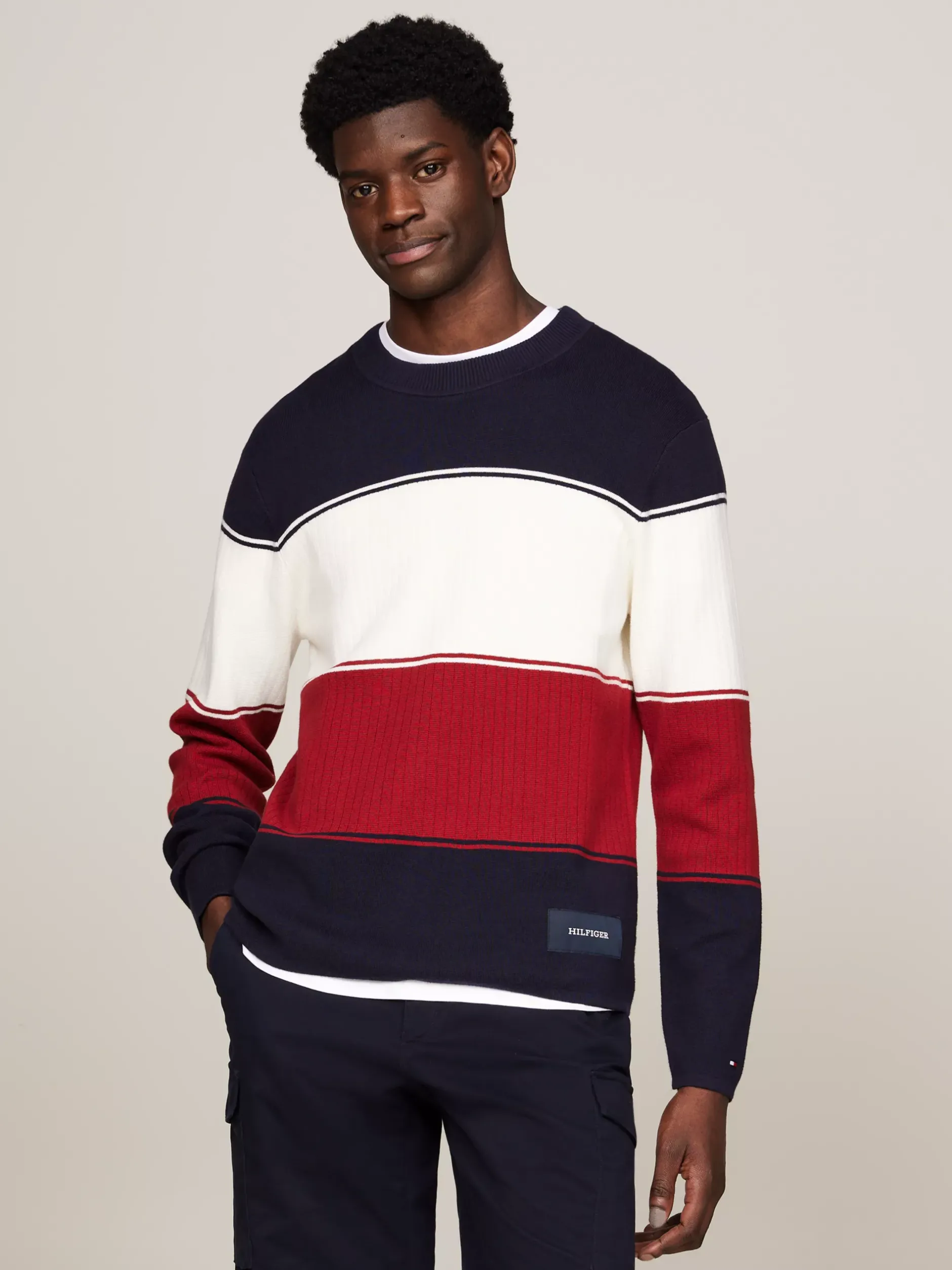 Swetry Z Okrągłym Dekoltem|Swetry*Tommy Hilfiger Luźny Sweter W Kolorowe Pasy DESERT SKY / MULTI
