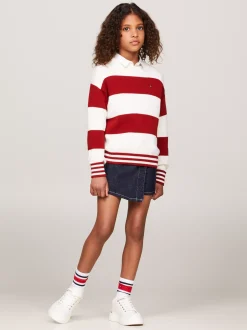 Dzianina*Tommy Hilfiger Luźny Sweter W Paski Z Blokami Kolorów DARK MAGMA / ANCIENT WHITE STRIPE