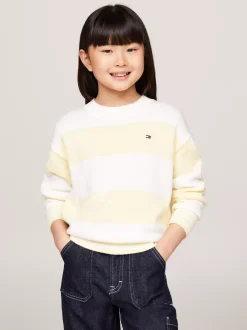 Dzianina*Tommy Hilfiger Luźny Sweter W Paski Z Blokami Kolorów LEMON ZEST / ANCIENT WHITE STRIPE