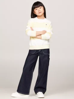 Dzianina*Tommy Hilfiger Luźny Sweter W Paski Z Blokami Kolorów LEMON ZEST / ANCIENT WHITE STRIPE