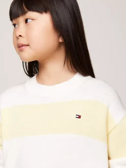 Dzianina*Tommy Hilfiger Luźny Sweter W Paski Z Blokami Kolorów LEMON ZEST / ANCIENT WHITE STRIPE