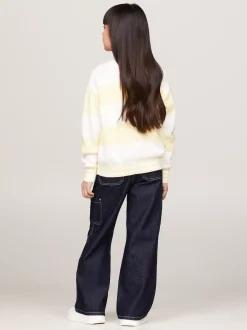 Dzianina*Tommy Hilfiger Luźny Sweter W Paski Z Blokami Kolorów LEMON ZEST / ANCIENT WHITE STRIPE