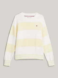 Dzianina*Tommy Hilfiger Luźny Sweter W Paski Z Blokami Kolorów LEMON ZEST / ANCIENT WHITE STRIPE