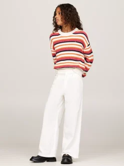 Dzianina*Tommy Hilfiger Luźny Sweter W Paski Z Okrągłym Dekoltem ANCIENT WHITE STRIPE MULTICOLOR