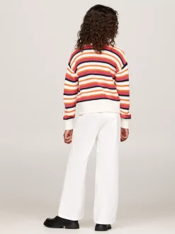Dzianina*Tommy Hilfiger Luźny Sweter W Paski Z Okrągłym Dekoltem ANCIENT WHITE STRIPE MULTICOLOR