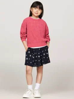 Dzianina*Tommy Hilfiger Luźny Sweter Z Ażurowej Dzianiny HERITAGE PINK
