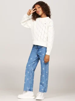 Dzianina*Tommy Hilfiger Luźny Sweter Z Ażurowej Dzianiny IVORY PETAL