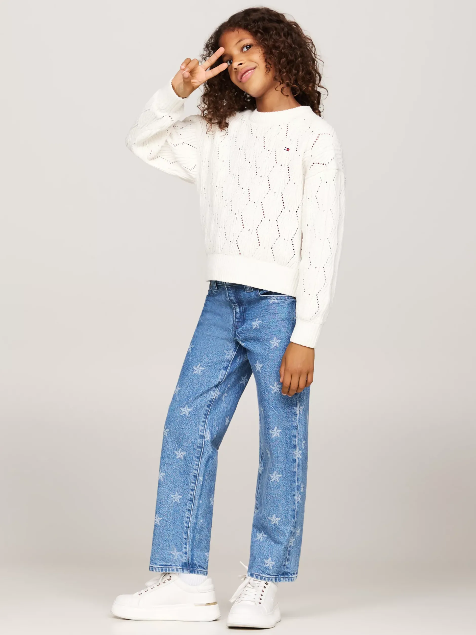 Dzianina*Tommy Hilfiger Luźny Sweter Z Ażurowej Dzianiny IVORY PETAL