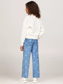 Dzianina*Tommy Hilfiger Luźny Sweter Z Ażurowej Dzianiny IVORY PETAL
