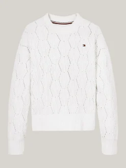 Dzianina*Tommy Hilfiger Luźny Sweter Z Ażurowej Dzianiny IVORY PETAL