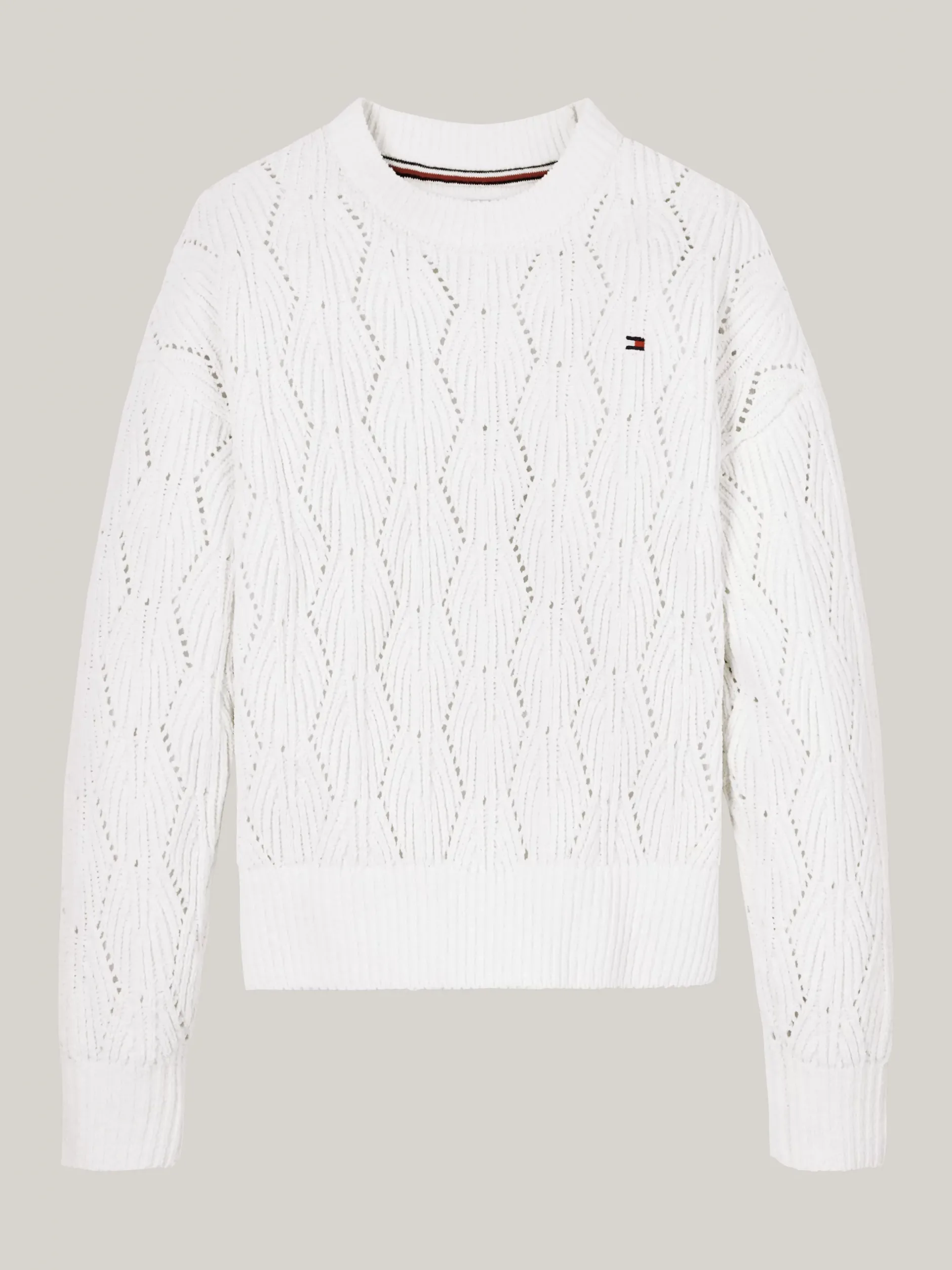 Dzianina*Tommy Hilfiger Luźny Sweter Z Ażurowej Dzianiny IVORY PETAL