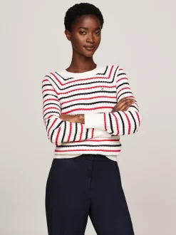 Swetry Z Okrągłym Dekoltem|Swetry*Tommy Hilfiger Luźny Sweter Z Drobnym Splotem Warkoczowym RWB STRIPE