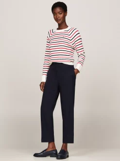 Swetry Z Okrągłym Dekoltem|Swetry*Tommy Hilfiger Luźny Sweter Z Drobnym Splotem Warkoczowym RWB STRIPE