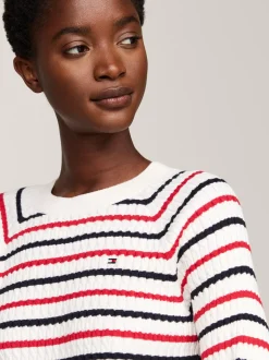 Swetry Z Okrągłym Dekoltem|Swetry*Tommy Hilfiger Luźny Sweter Z Drobnym Splotem Warkoczowym RWB STRIPE