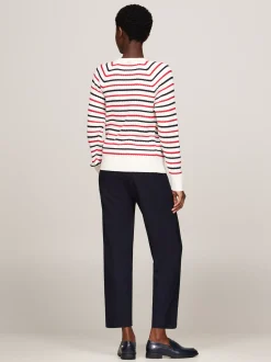 Swetry Z Okrągłym Dekoltem|Swetry*Tommy Hilfiger Luźny Sweter Z Drobnym Splotem Warkoczowym RWB STRIPE