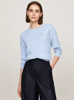 Swetry Z Okrągłym Dekoltem|Swetry*Tommy Hilfiger Luźny Sweter Z Drobnym Splotem Warkoczowym VESSEL BLUE HEATHER