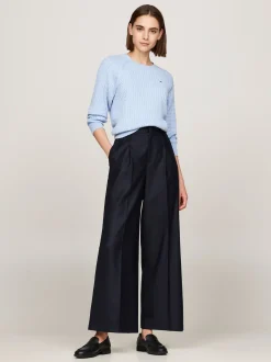 Swetry Z Okrągłym Dekoltem|Swetry*Tommy Hilfiger Luźny Sweter Z Drobnym Splotem Warkoczowym VESSEL BLUE HEATHER