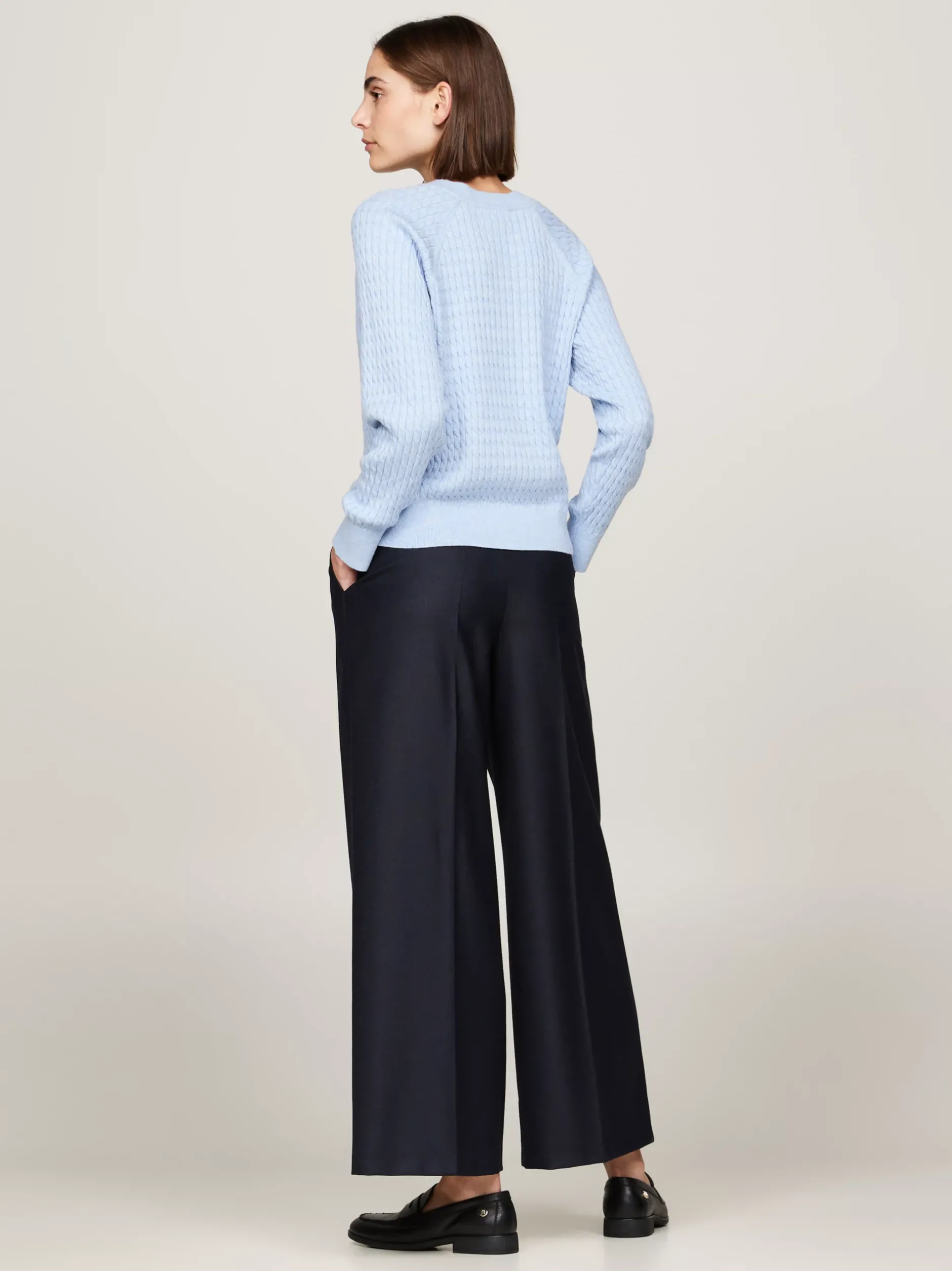 Swetry Z Okrągłym Dekoltem|Swetry*Tommy Hilfiger Luźny Sweter Z Drobnym Splotem Warkoczowym VESSEL BLUE HEATHER