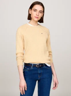Swetry Z Okrągłym Dekoltem|Swetry*Tommy Hilfiger Luźny Sweter Z Drobnym Splotem Warkoczowym HARVEST WHEAT