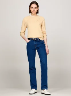 Swetry Z Okrągłym Dekoltem|Swetry*Tommy Hilfiger Luźny Sweter Z Drobnym Splotem Warkoczowym HARVEST WHEAT