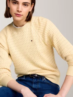 Swetry Z Okrągłym Dekoltem|Swetry*Tommy Hilfiger Luźny Sweter Z Drobnym Splotem Warkoczowym HARVEST WHEAT