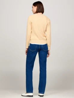 Swetry Z Okrągłym Dekoltem|Swetry*Tommy Hilfiger Luźny Sweter Z Drobnym Splotem Warkoczowym HARVEST WHEAT