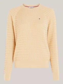 Swetry Z Okrągłym Dekoltem|Swetry*Tommy Hilfiger Luźny Sweter Z Drobnym Splotem Warkoczowym HARVEST WHEAT