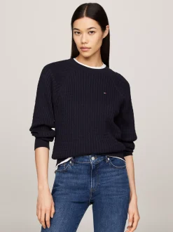 Swetry Z Okrągłym Dekoltem|Swetry*Tommy Hilfiger Luźny Sweter Z Drobnym Splotem Warkoczowym DESERT SKY