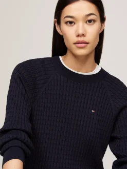 Swetry Z Okrągłym Dekoltem|Swetry*Tommy Hilfiger Luźny Sweter Z Drobnym Splotem Warkoczowym DESERT SKY