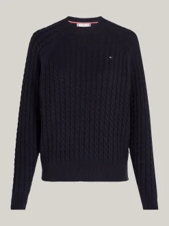 Swetry Z Okrągłym Dekoltem|Swetry*Tommy Hilfiger Luźny Sweter Z Drobnym Splotem Warkoczowym DESERT SKY